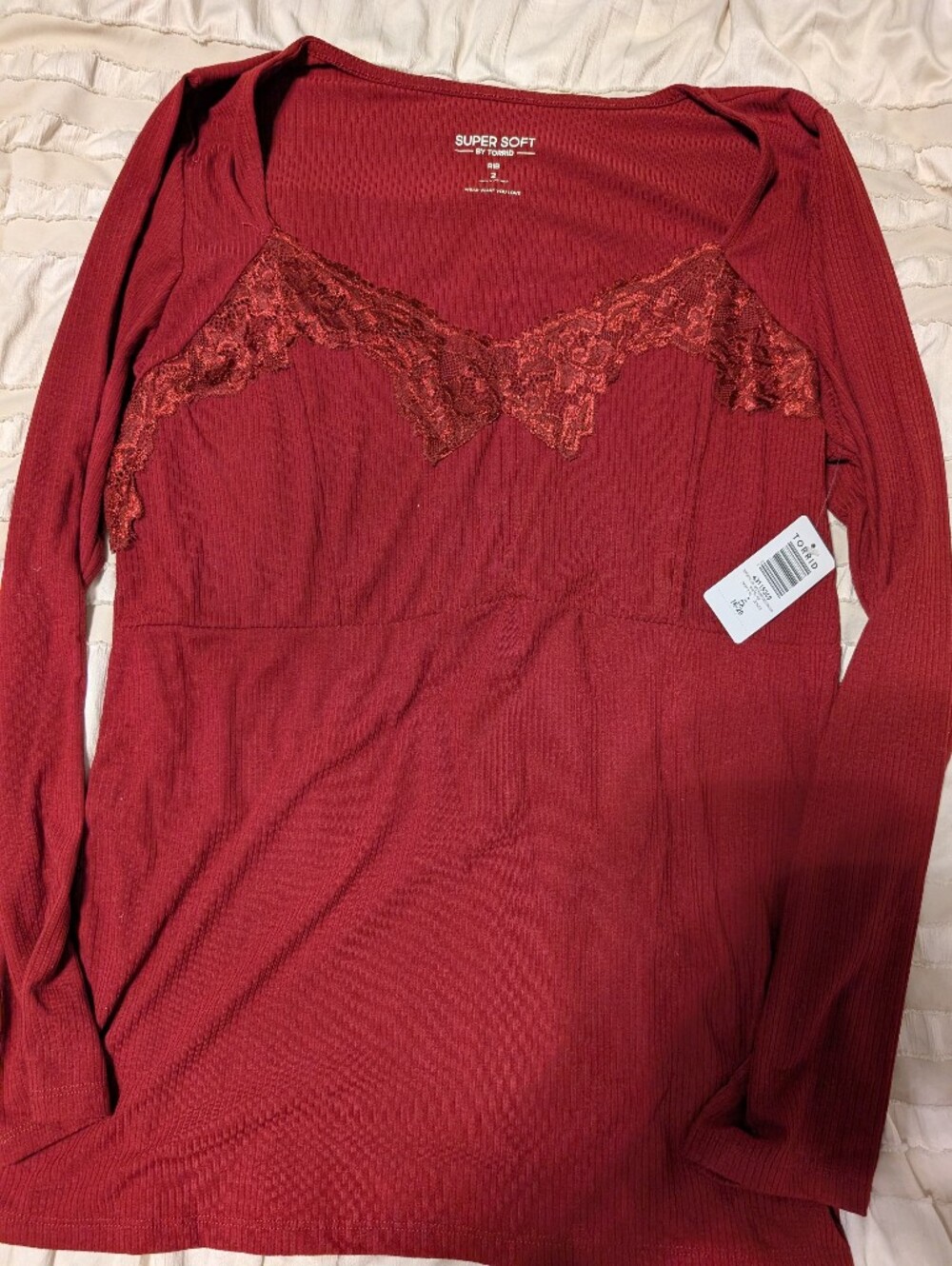 torrid Wine Red Lace-Trim Long Sleeve Sleep Top